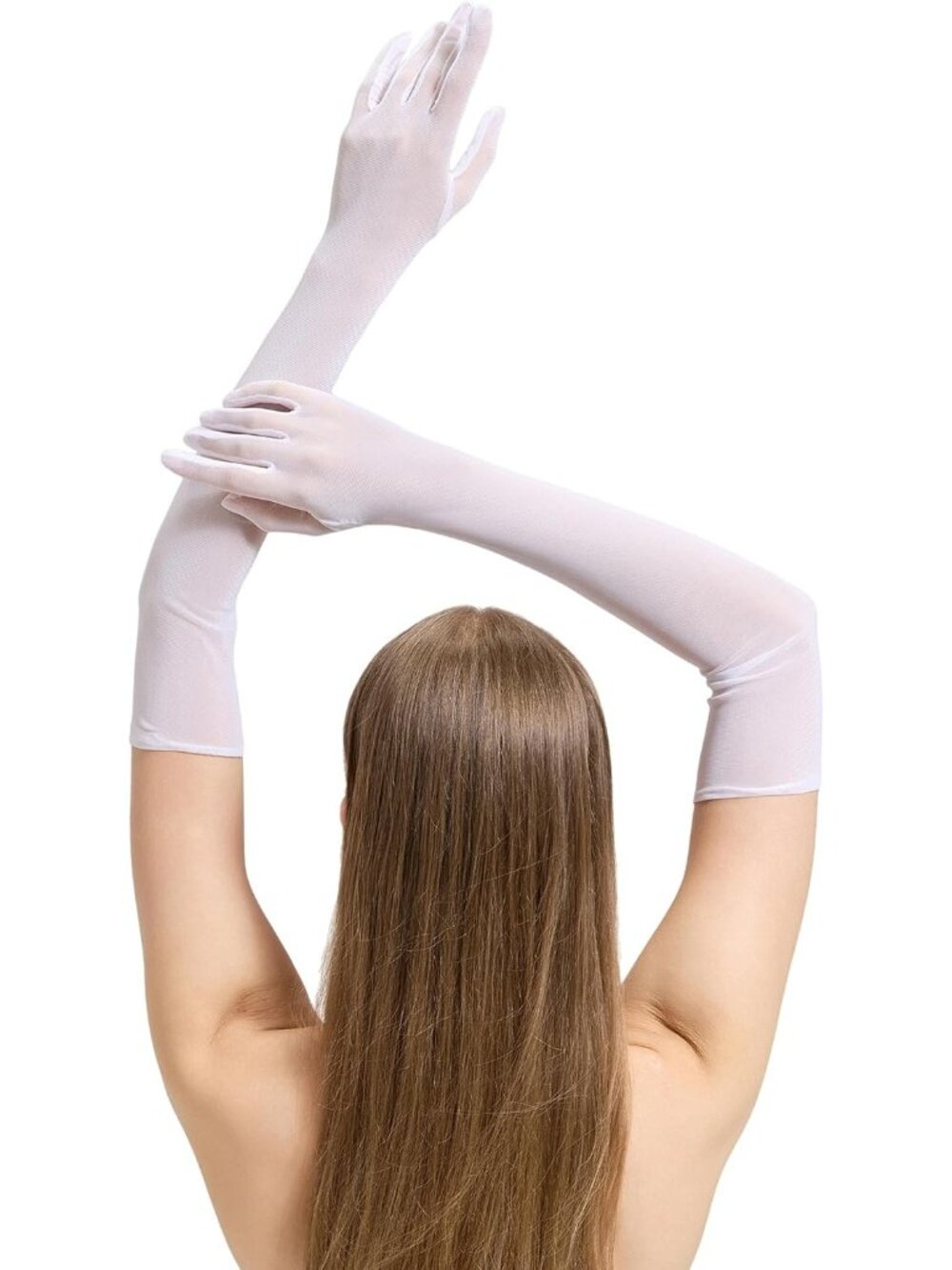 Women's White Elbow Stretchy Long Halloween Sheer Mesh Tulle Opera Gloves